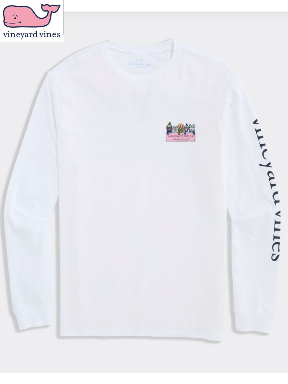 NWT Vineyard Vines Men's Large White Long-Sleeve Tee with Colorful Winter Dogs - Picture 2 of 5